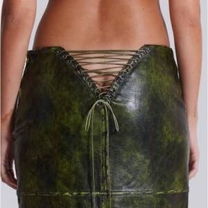 Green Leather Lace-Up Skirt AND TOP SET